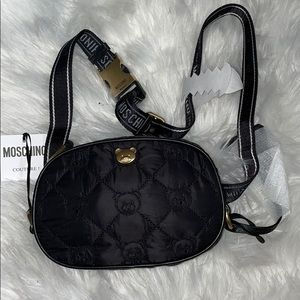 MOSCHINO COUTURE GOLD LOGO TEDDY NYLON FANNY PACK